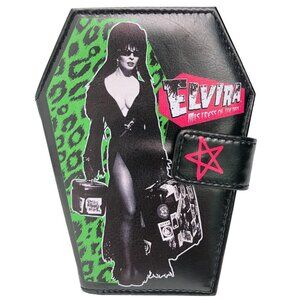 Coffin Shape Black ELVIRA Bi-Fold Wallet Vegan Leather Chain Hole Snap NWT